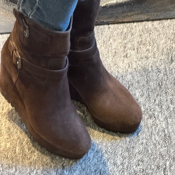 Prada Dark Brown Suede Wedge Boots